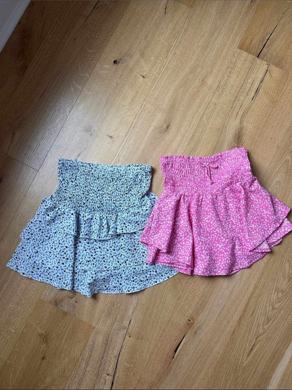 Zara Pink and Light Blue Floral Smocked Mini Skirts